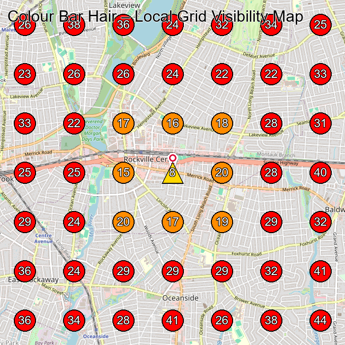 Colour Bar Hair GeoGrid visibility map for Hair Salon in Rockville Centre